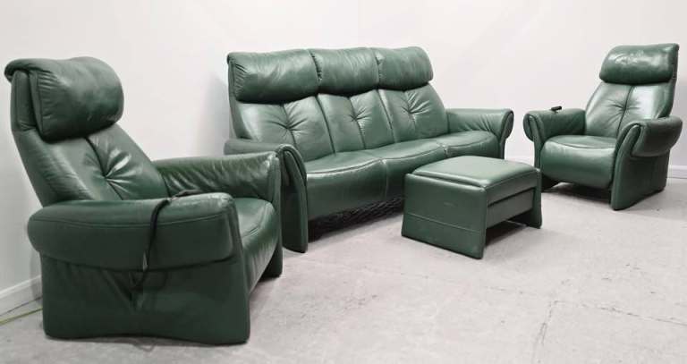 image for Himolla Leather 3 Seater NON Recliner Sofa and  2 Recliner Electric Chairs 1604251