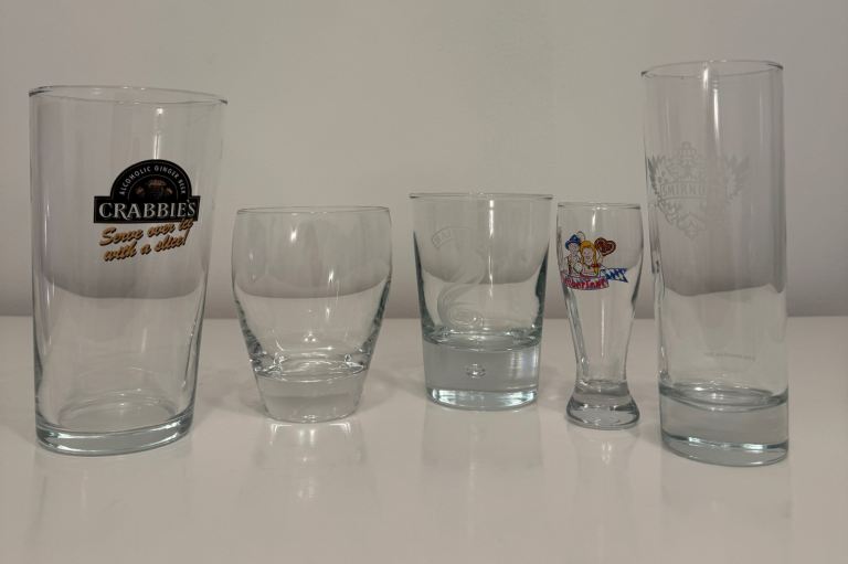 Bundle of 5 Branded Drink Glasses - Crabbies, Smirnoff, Baileys, Oktoberfest & More