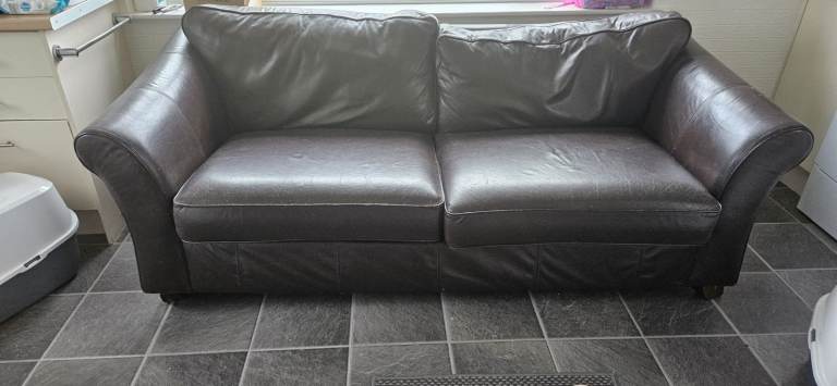 Brown leather 3 seater sofa