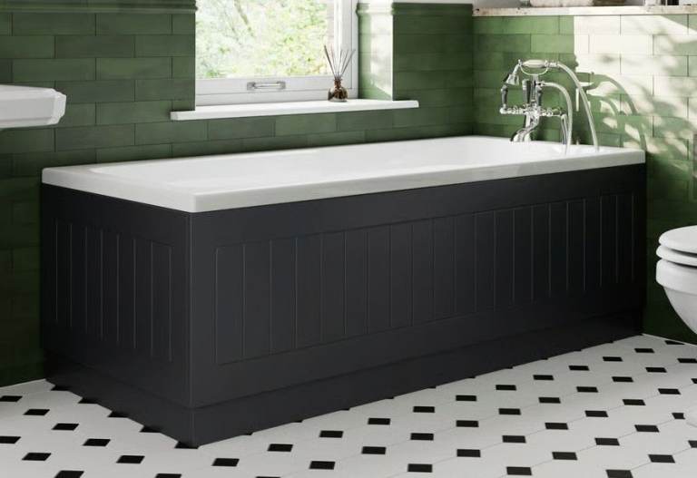 Brand New Ceramica Black Gloss Grooved Bath Panel