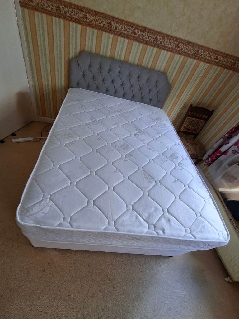 Double Mattress and Divan Base with Grey Headboard
