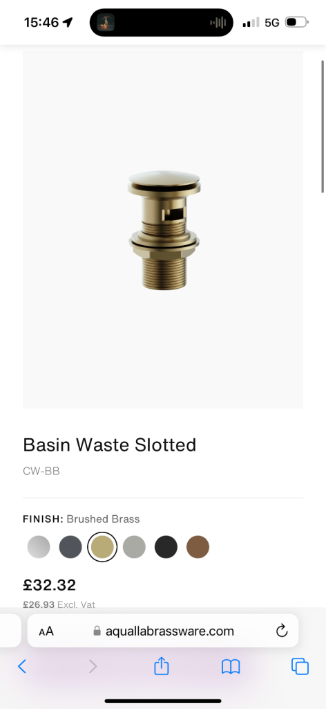 Aqualla brass slotted basin waste 