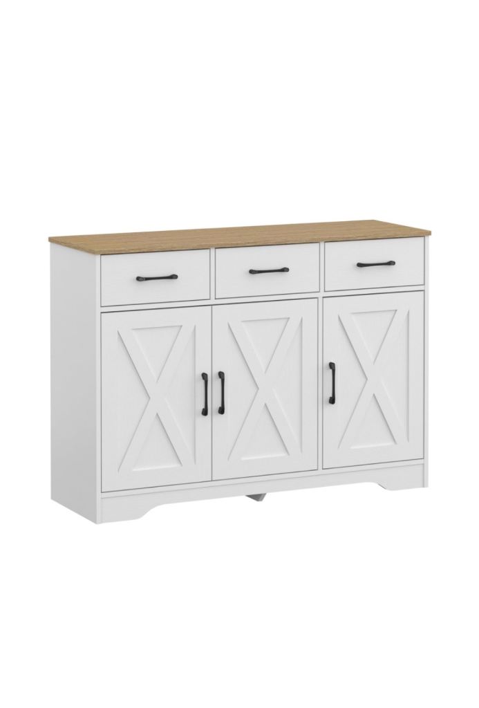 Panana Wooden Sideboard 3 Drawers 3  Entryway Dining Room Console in white.