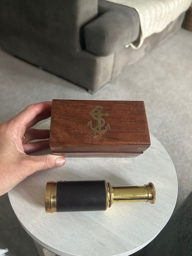 Brass Telescope with Wooden Anchor Box –Good Condition