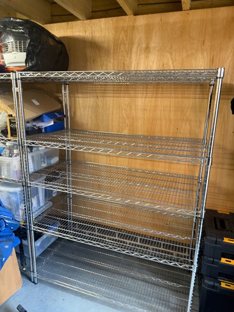 3 x Heavy Duty Commercial Chrome Wire Shelving – 5 Tier – Excellent Condition 