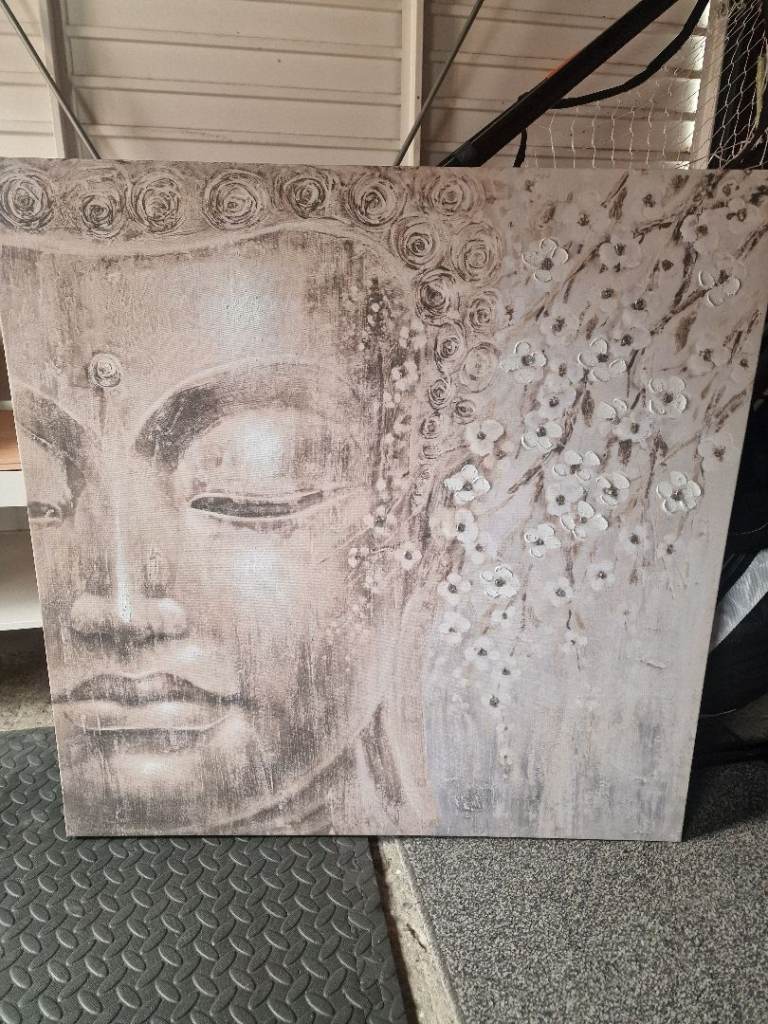 Buddha Canvas Wall Art – Large, Grey/White, Good Condition
