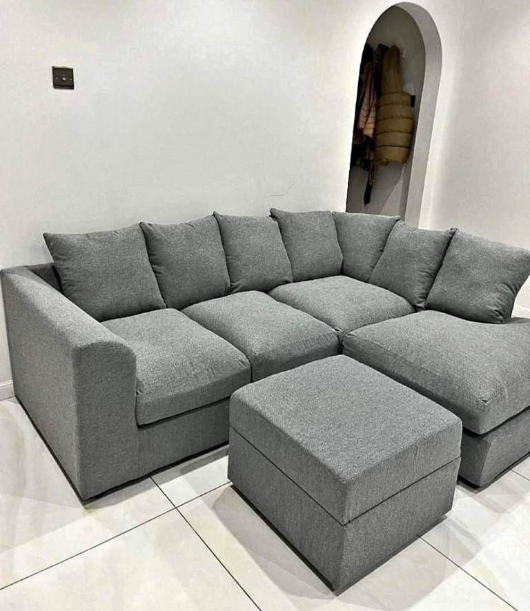 Dark Grey Corner Sofa with Footstool 
