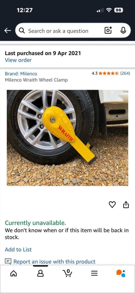 Milenco Wraith Wheel Clamp new