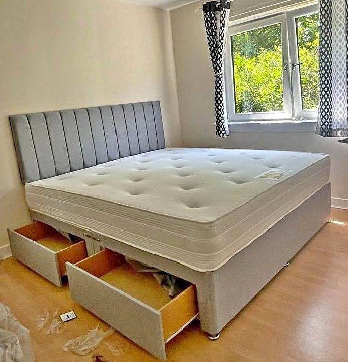 Grey 6FT Super King Size Bed With mattress ( With 2/4 Drawers) BRAND NEW !Same Day & Free delivery::