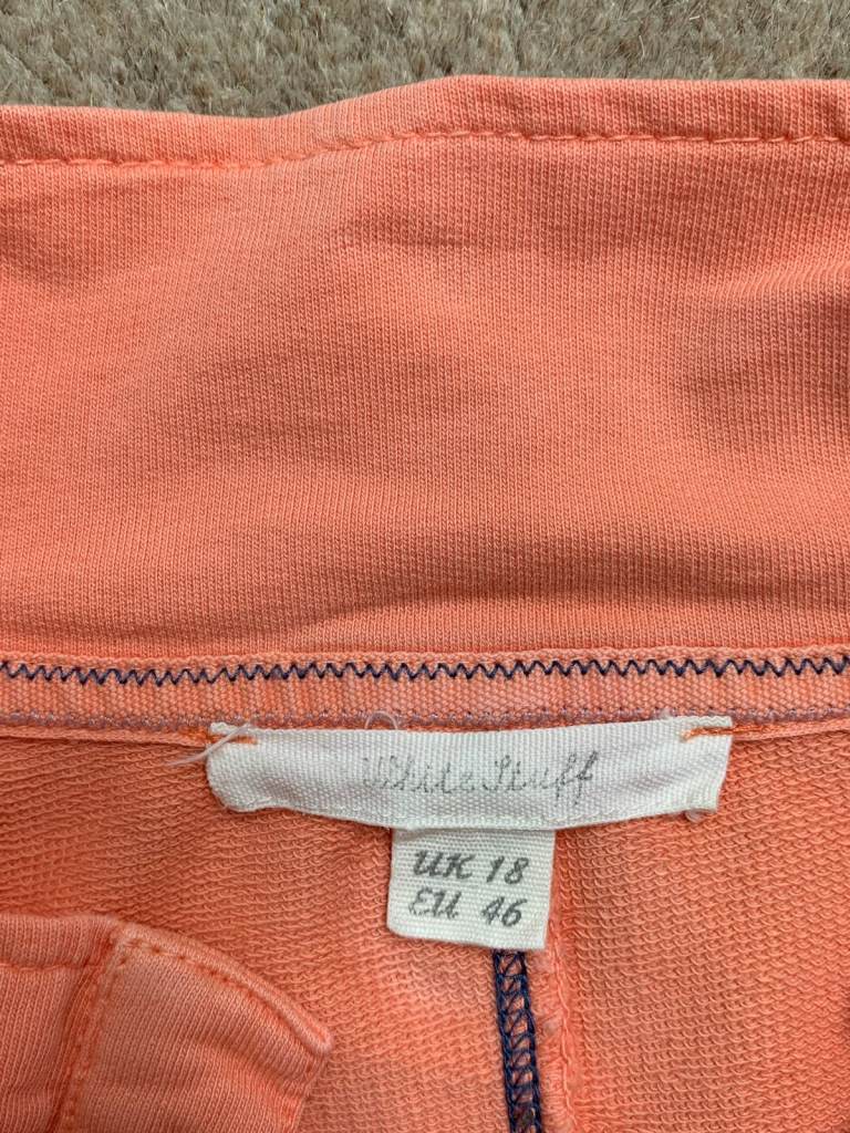 White Stuff Cotton Tunic Shirt Long Sleeve Popover Jersey Top Size 18 Mid Coral