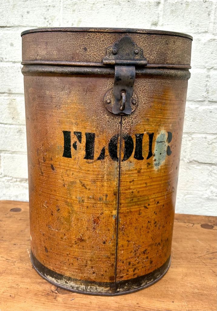 Victorian toleware flour bin antique rack canisters metal storage vintage shop display kitchen