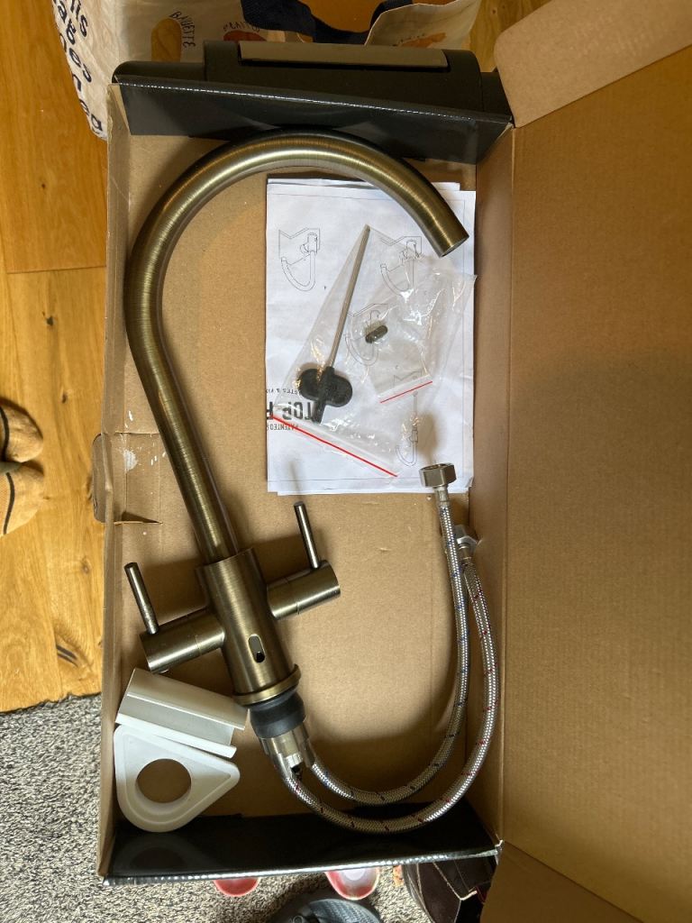 Top-Fix twin lever kitchen mixer tap antique brass 