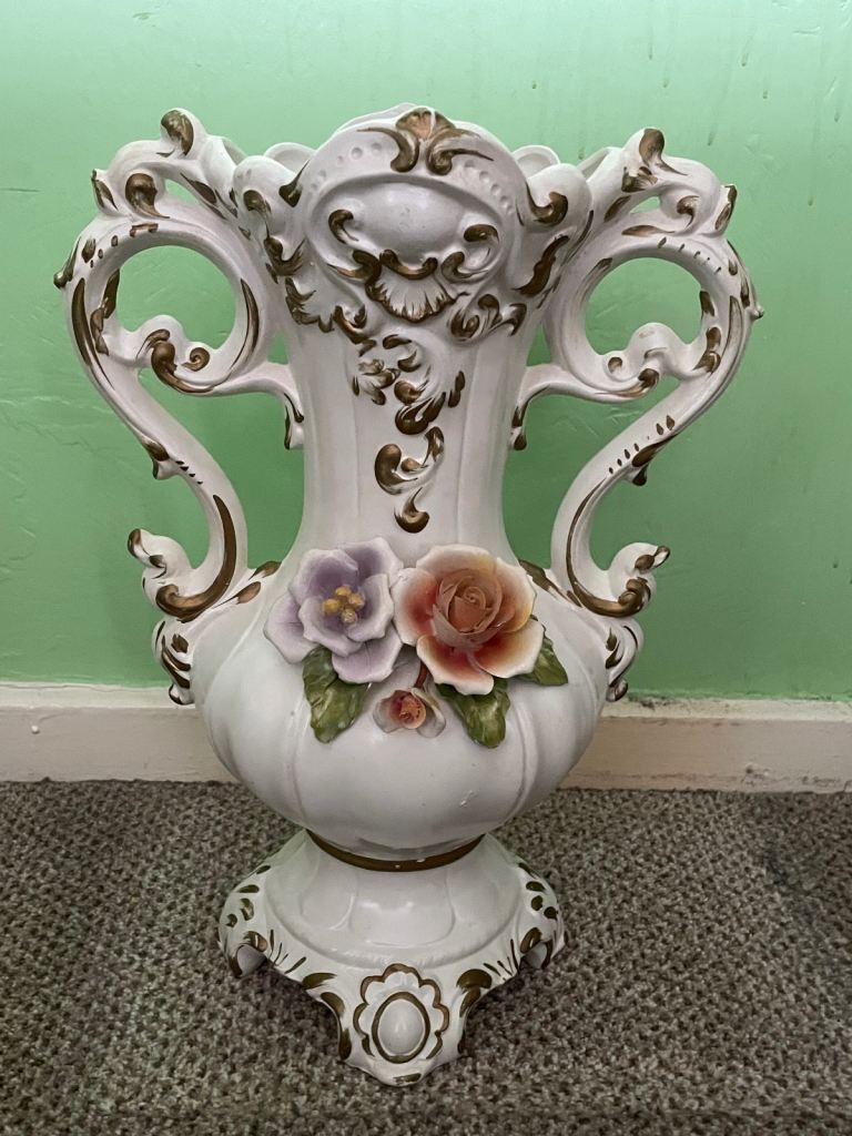 Vintage Tall Capodimonte 38cm Handpainted Porcelain Vase 1950’s