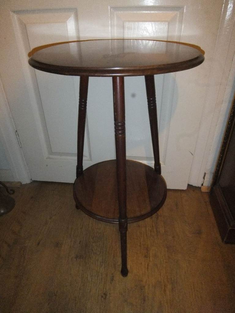 Antique Solid Wood  2 Tier Tripod Cricket Side Wine Side Table