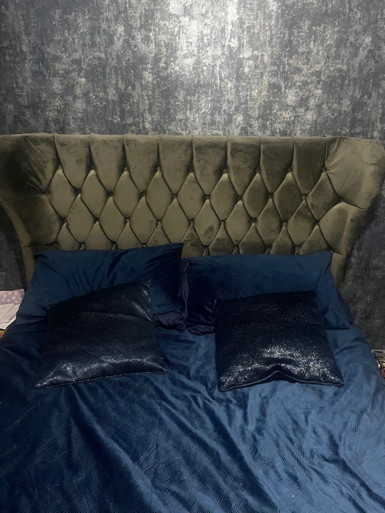 Grey plush Velvet Winged Double Bed 