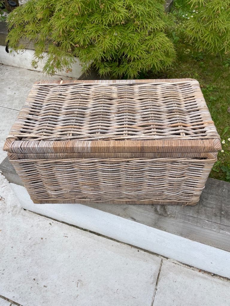 Large Bleached wicker storage box coffee table