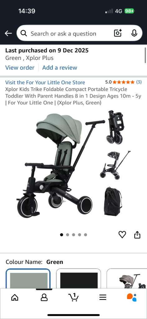 New Tricycle Kids Trike Foldable Compact Portable Tricycle Ages 10m - 5y