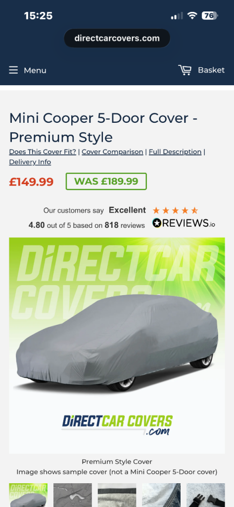 Mini 5 door car cover