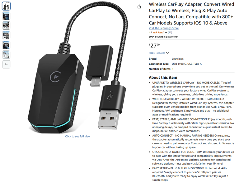 Wireless CarPlay Adapter, Supports iOS 10 and above|| Brand new 50% off price 