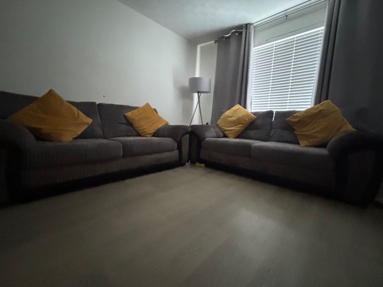 Pair of Grey Fabric Sofas