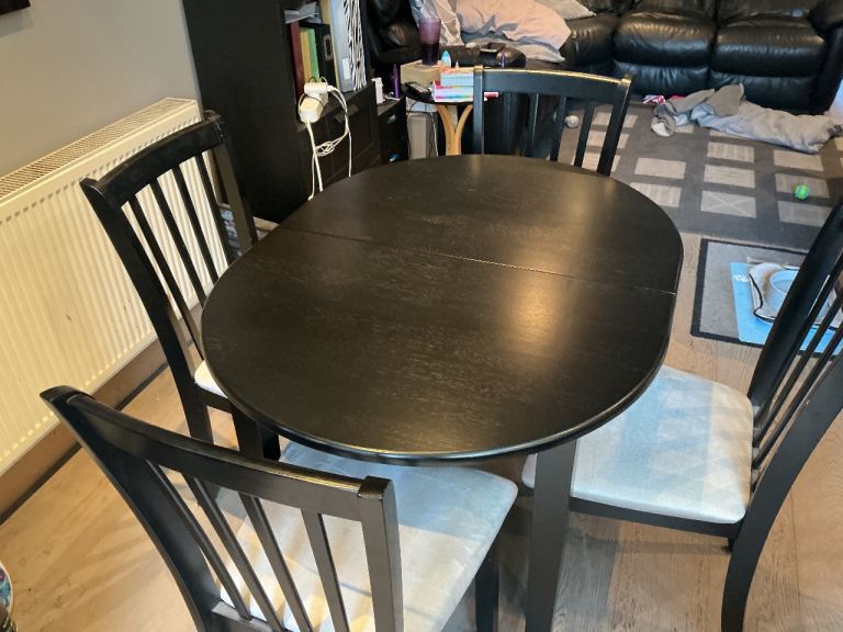 Black Solid Wood Extendable Dining Table with 4 Chairs