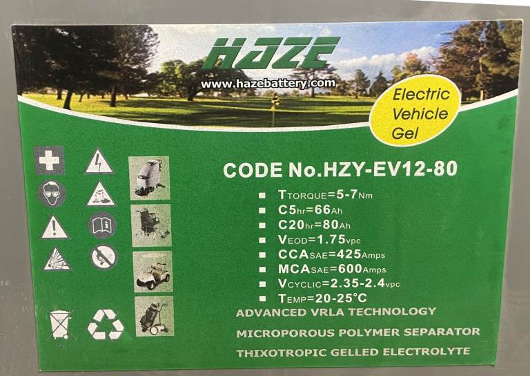 ELECTRIC VEHICLE OR LEISURE BATTERIES (2 PIECES), 12 VOLT, HAZE BRAND