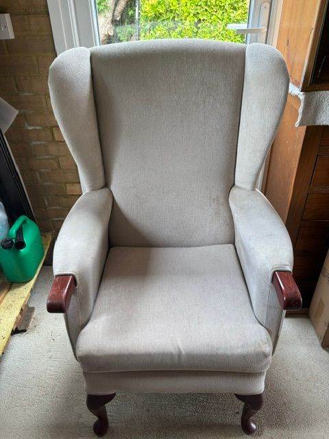 HSL Wingback Armchair in Beige Fabric – Good Condition