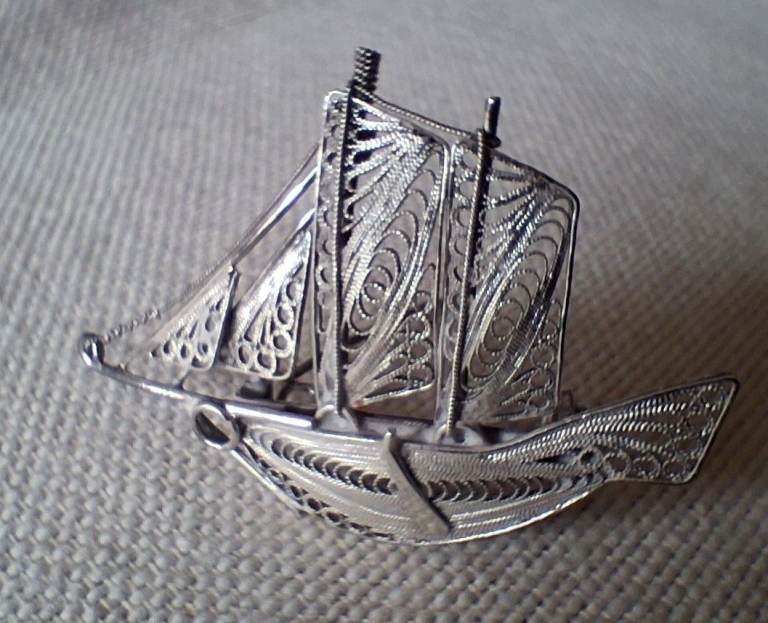 Vintage Sterling Silver Indonesian Pinisi Sailing Vessel Brooch