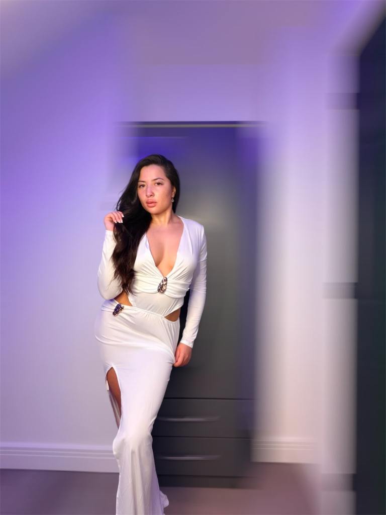 Stunning New White Long Sleeve Dress with Split Size S, M, L