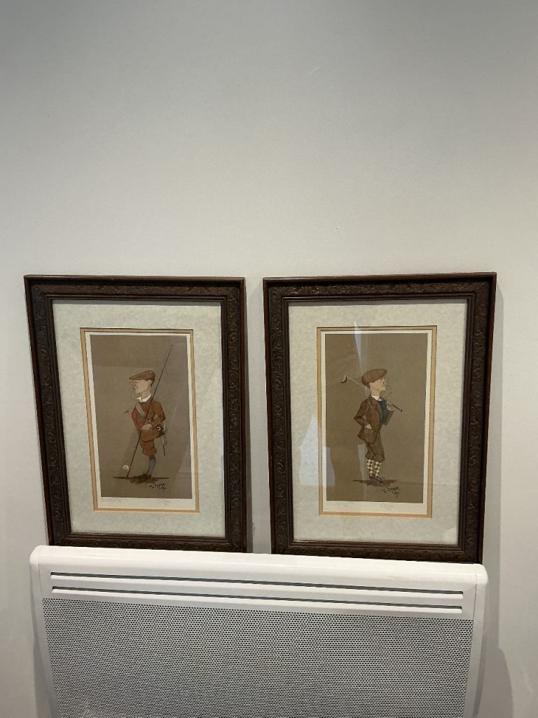 Pair of Framed Golfing Caricature Prints by S. Doyle