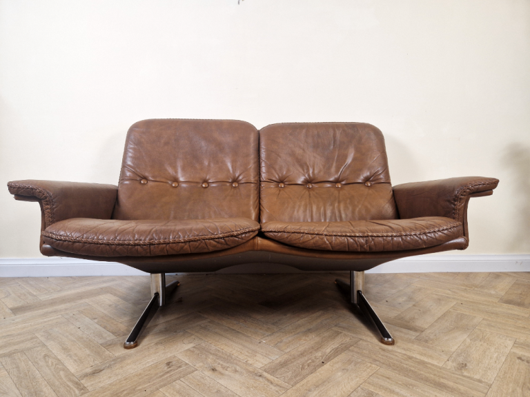 image for Werner Langenfeld for ESA Møbelværk Danish Mid Century Leather & Chrome 2 Seater Sofa BL796