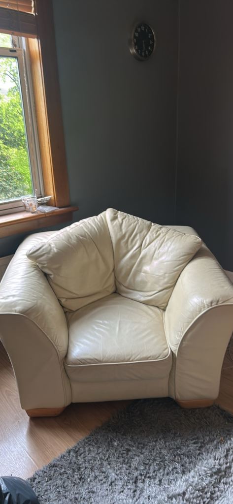 Cream Leather Armchair - Good Condition, Ready to Go