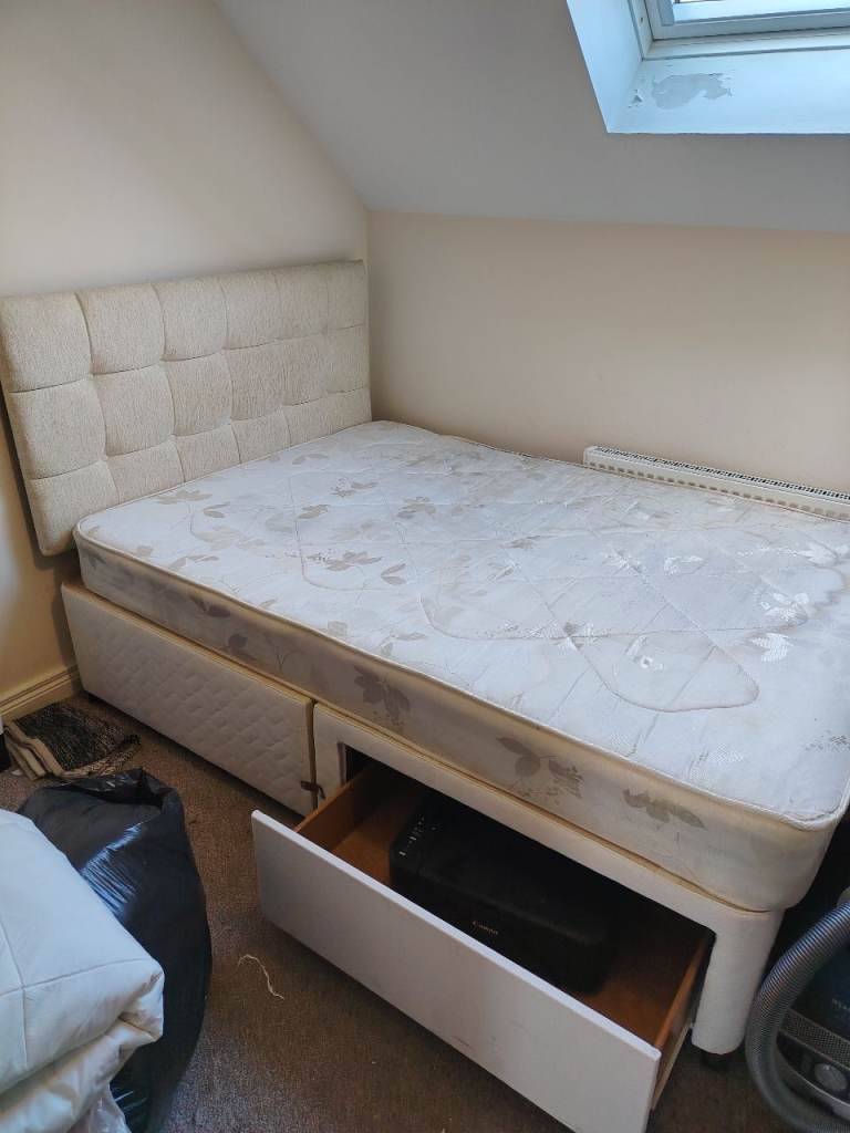 Cream Divan Bed with Headboard and Storage Drawers
