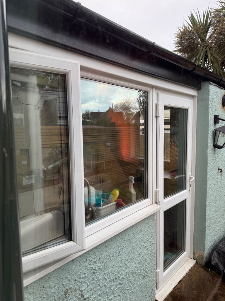 White UPVC Double Glazed Unit with Door & Two Windows