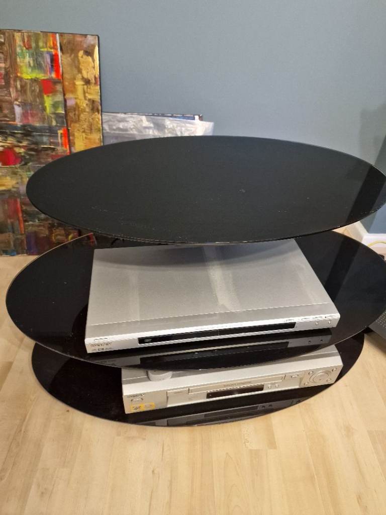 Tv stand, 3 tier oval black glass
