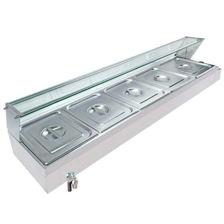 Commercial Electric Bain Marie Food Warmer 5x 1/2 GN Buffet Glass Display Stainless Steel