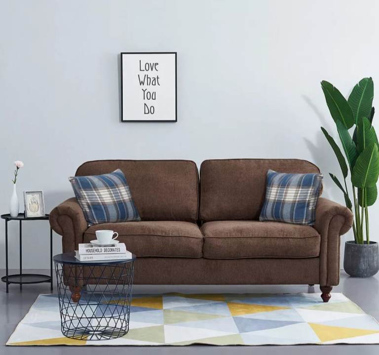 3 Seater Sofa Couch Settee Fabric Sofa Living Room Sofa with Retro Design Black Legs (Brown)