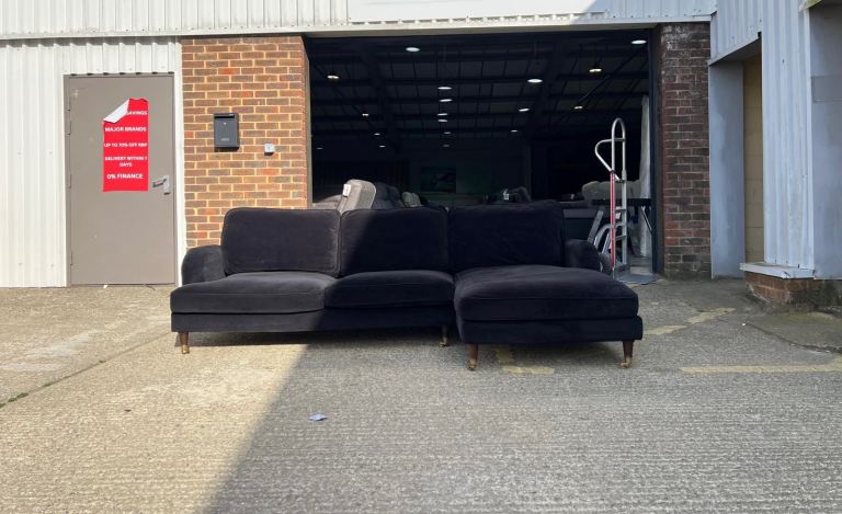 Black French Velvet L Shape Corner Sofa 