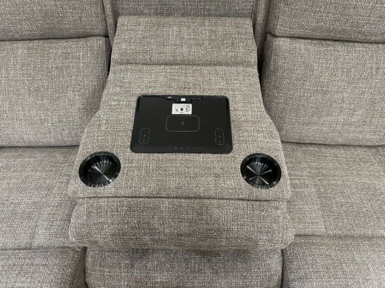 Good Condition Grey Fabric 3-Seater Recliner Sofa with Central Console