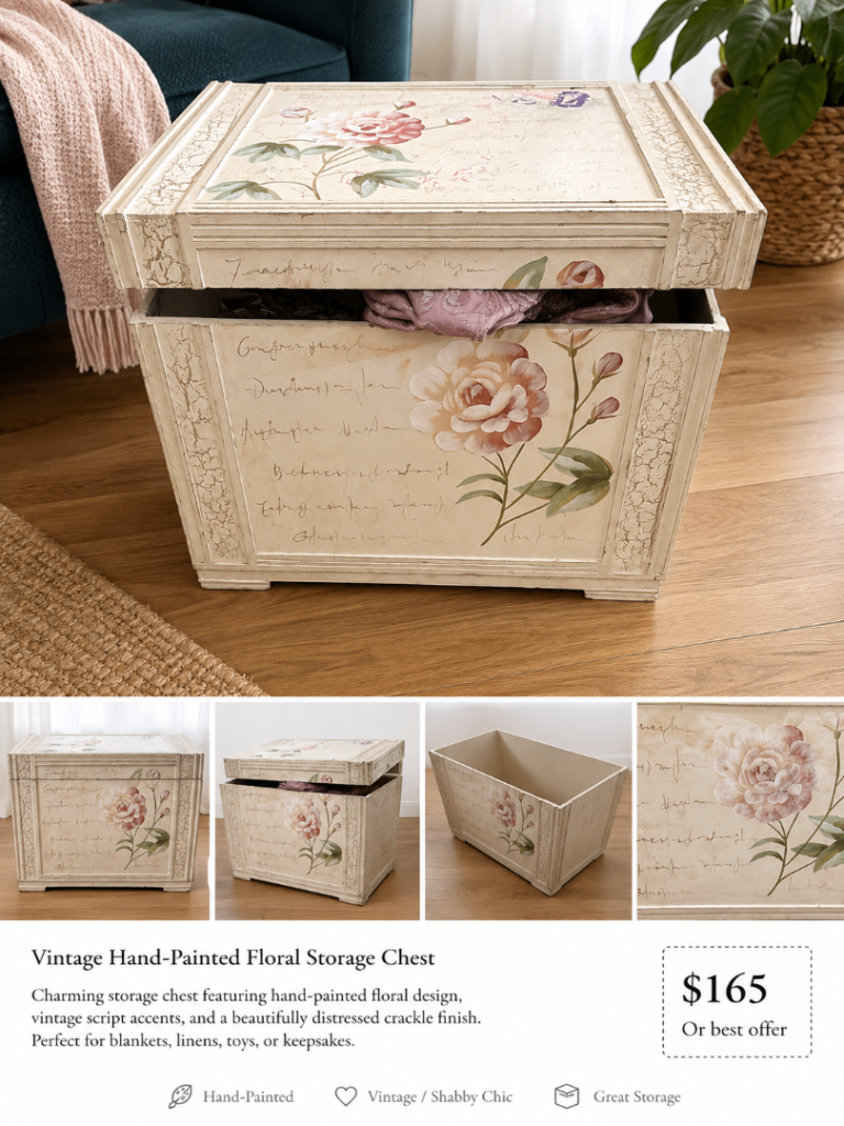 Vintage Hand-Painted Floral Storage Chest