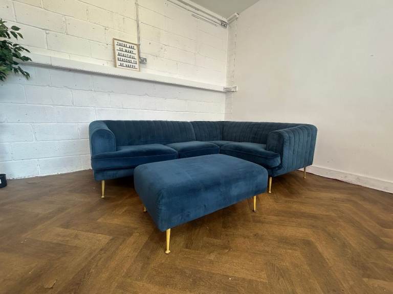 DFS Enchanted Royal Blue Velvet, Right Hand Chaise - Delivery Available 