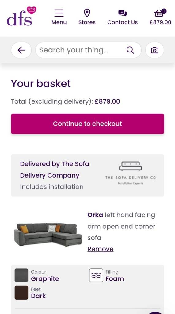 DFS Orka Left Hand Facing Arm Open End Corner Sofa RRP in Grey £879 *FREE LOCAL DELIVERY*