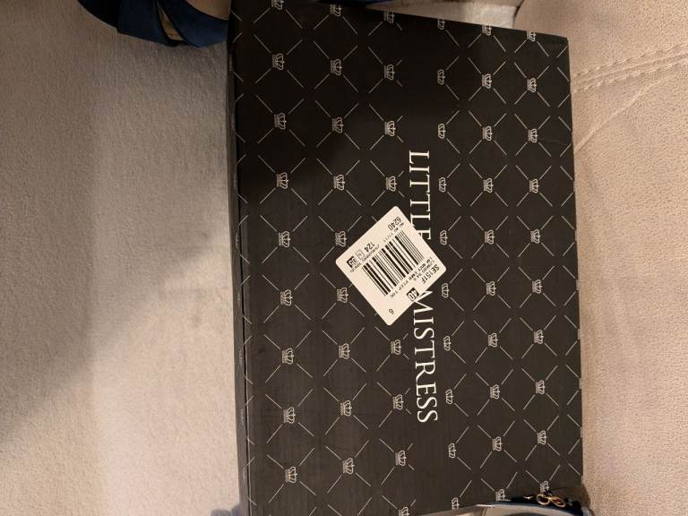 Little Mistress Navy Blue Heels with Gold Chain Detail – As Good As New