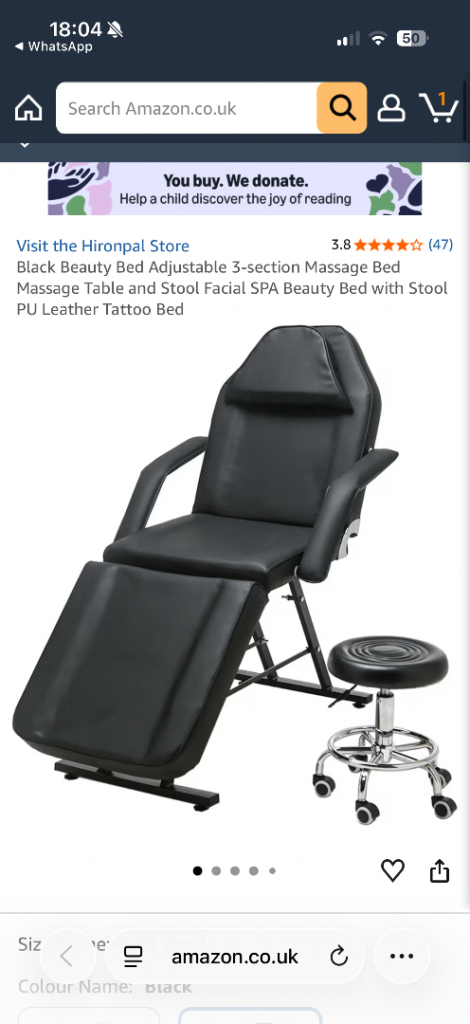 Hironpal Black Beauty Bed Adjustable Massage Table with Stool