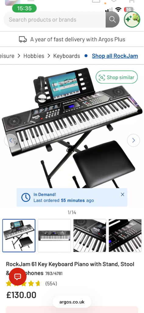 Rockjam keyboard stool and headphones 61 key 