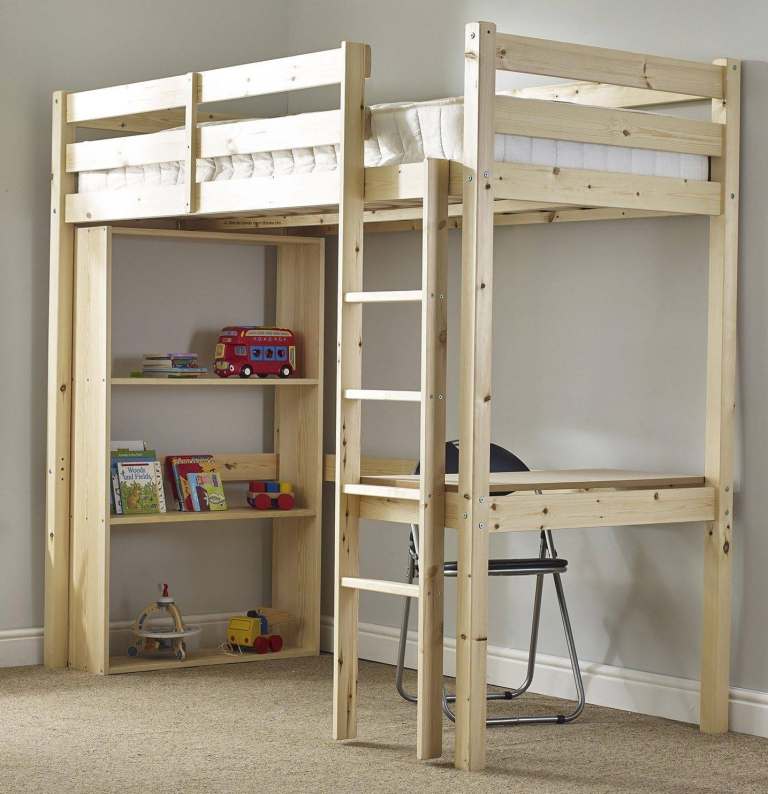 Bunk bed with table, bookcase, chair and medium firm spring mattress. Used for 2 years