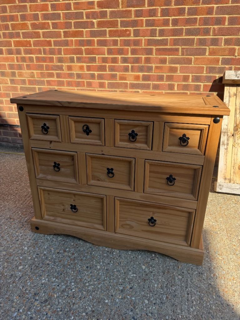 Solid Wood Chest of Drawers with Black Handles