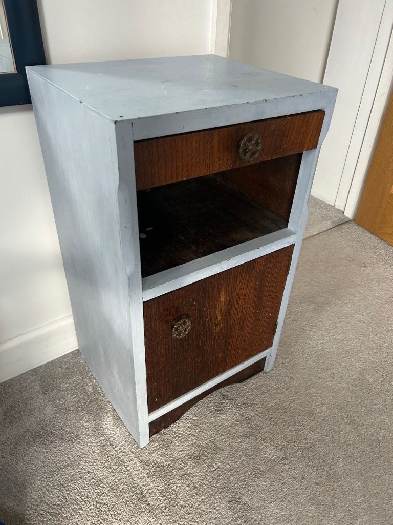 Vintage Bedside Table / Cabinet – light blue & wooden