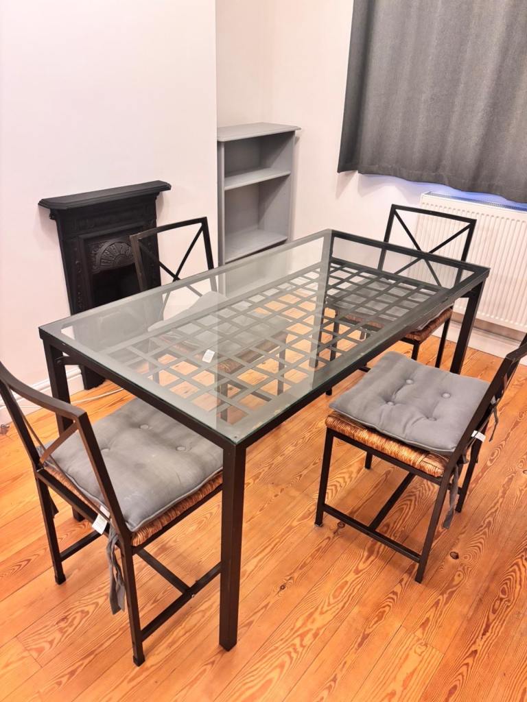 IKEA - Dining Table and 4 Chairs - Lovely Black Metal and Glass