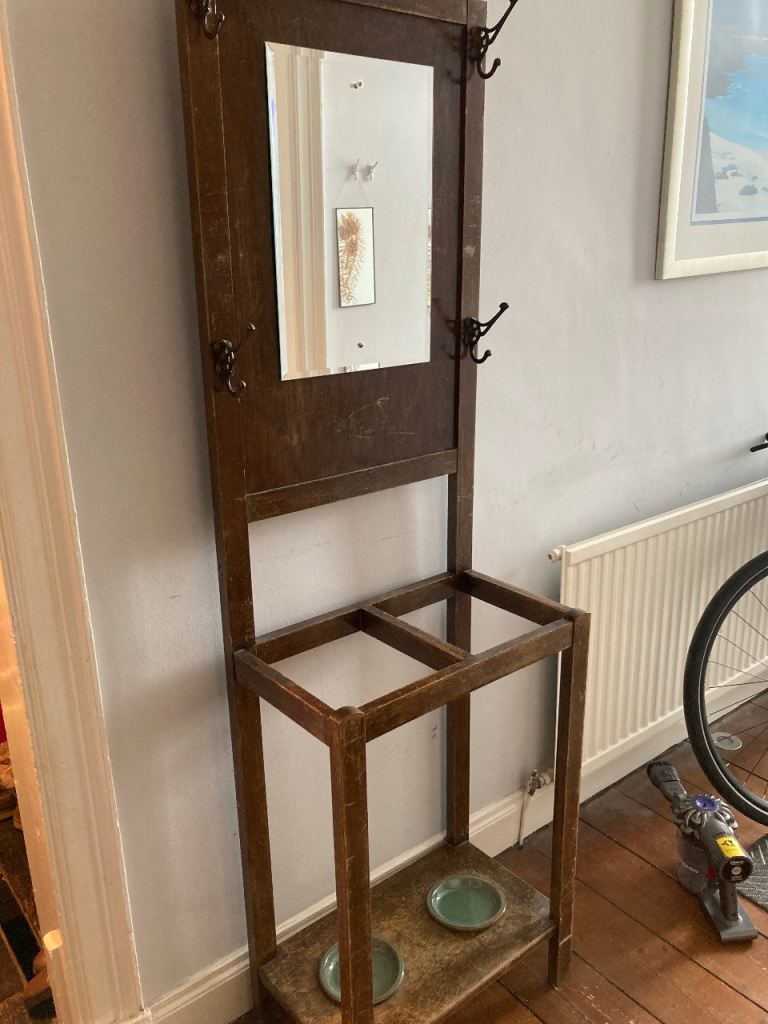 Vintage wooden hallway coat and umbrella stand